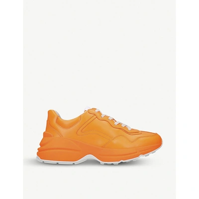 Gucci Rhyton Colour-blocked Leather Trainers In Orange