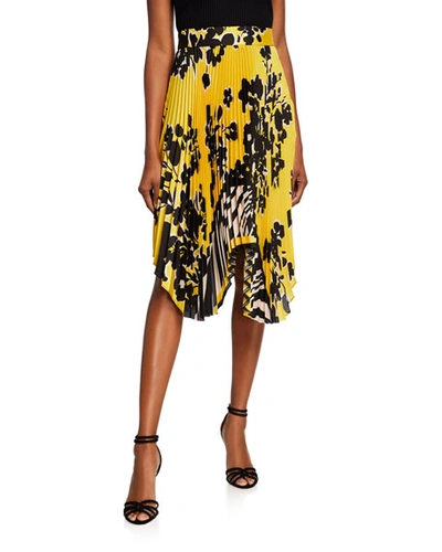 Milly Jungle Floral-print Accordion Midi Skirt In Marigold