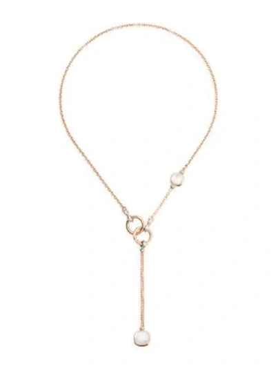 Pomellato Nudo 18k Rose & White Gold, Diamond, Topaz & Mother-of-pearl Lariat Necklace In Rose Gold