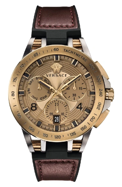 Versace Men's 45mm Sport Tech Chronograph Watch, Burgundy In Burgundy/ Bronze