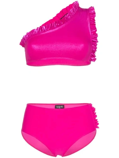 Leslie Amon Tamini Ruffle Detail Bikini In Fuchsia