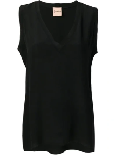 Nude V-neck Top In Black