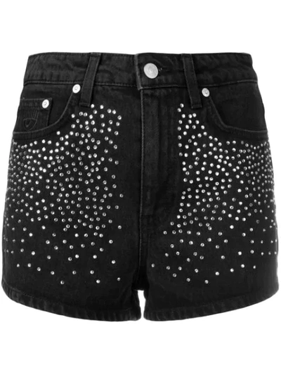Chiara Ferragni Studded Denim Shorts In Sm000 Black