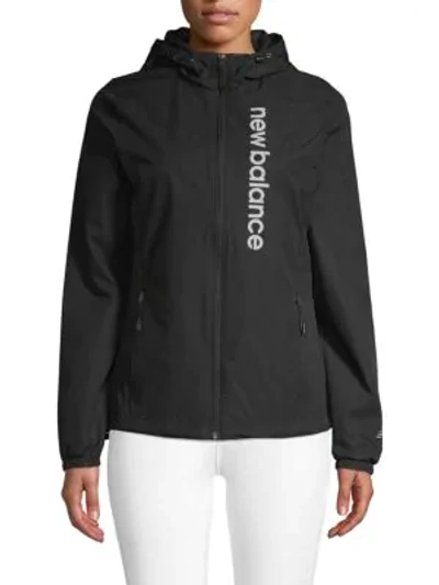 New Balance Logo Hooded Jacket In Black