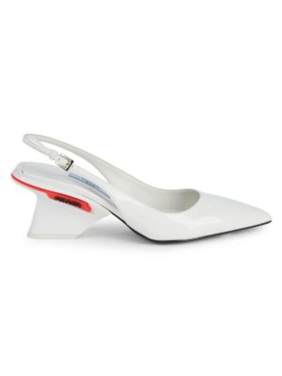 Prada Logo Patent Leather Slingback Pumps In White Red