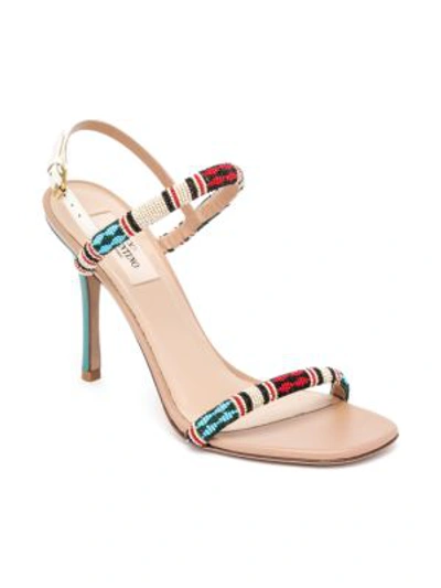 Valentino Garavani Tribe Beaded Leather Sandals In Soft Natural