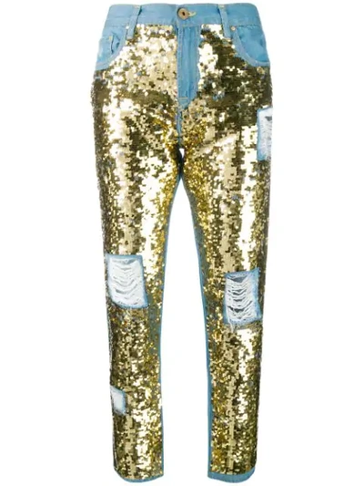 Don't Cry Sequin Embellished Jeans In Blue