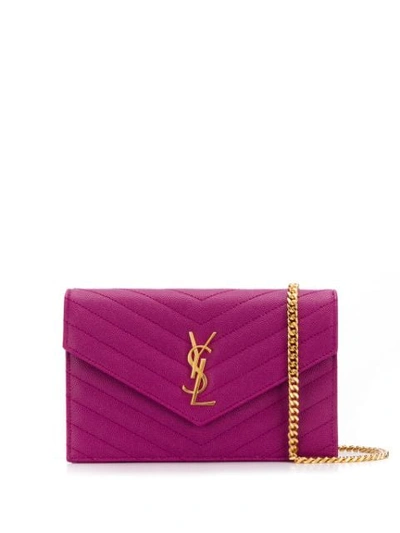 Saint Laurent Monogram Chain Wallet In Purple