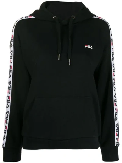 Fila David Tape Cotton Sweatshirt Hoodie In Black