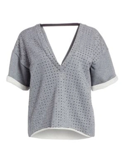 N°21 Embellished V-neck Sweatshirt In Melange Smoked Grey