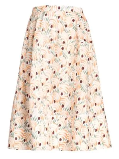 Marni Cotton Valley Print Circle Midi Skirt In Tangerine