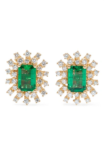 Suzanne Kalan 18-karat Gold, Emerald And Diamond Earrings