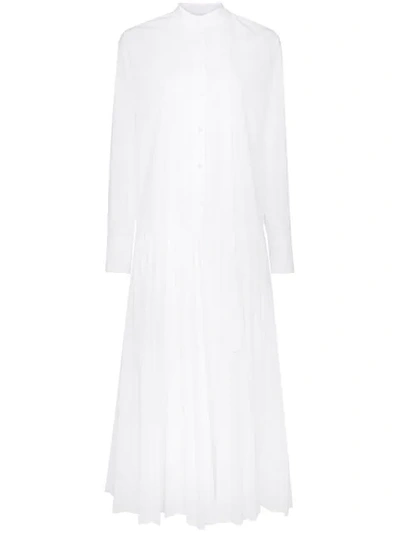 Valentino Pleated Cotton-blend Poplin Dress In White