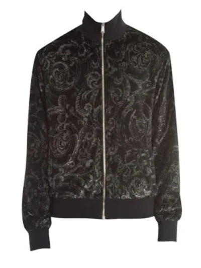 Versace Men's Brocade Bomber Jacket In Black Lurex