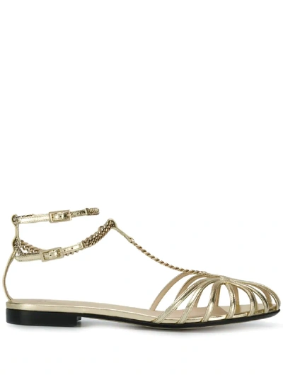 Alevì Chain Strap T-bar Sandals In Gold