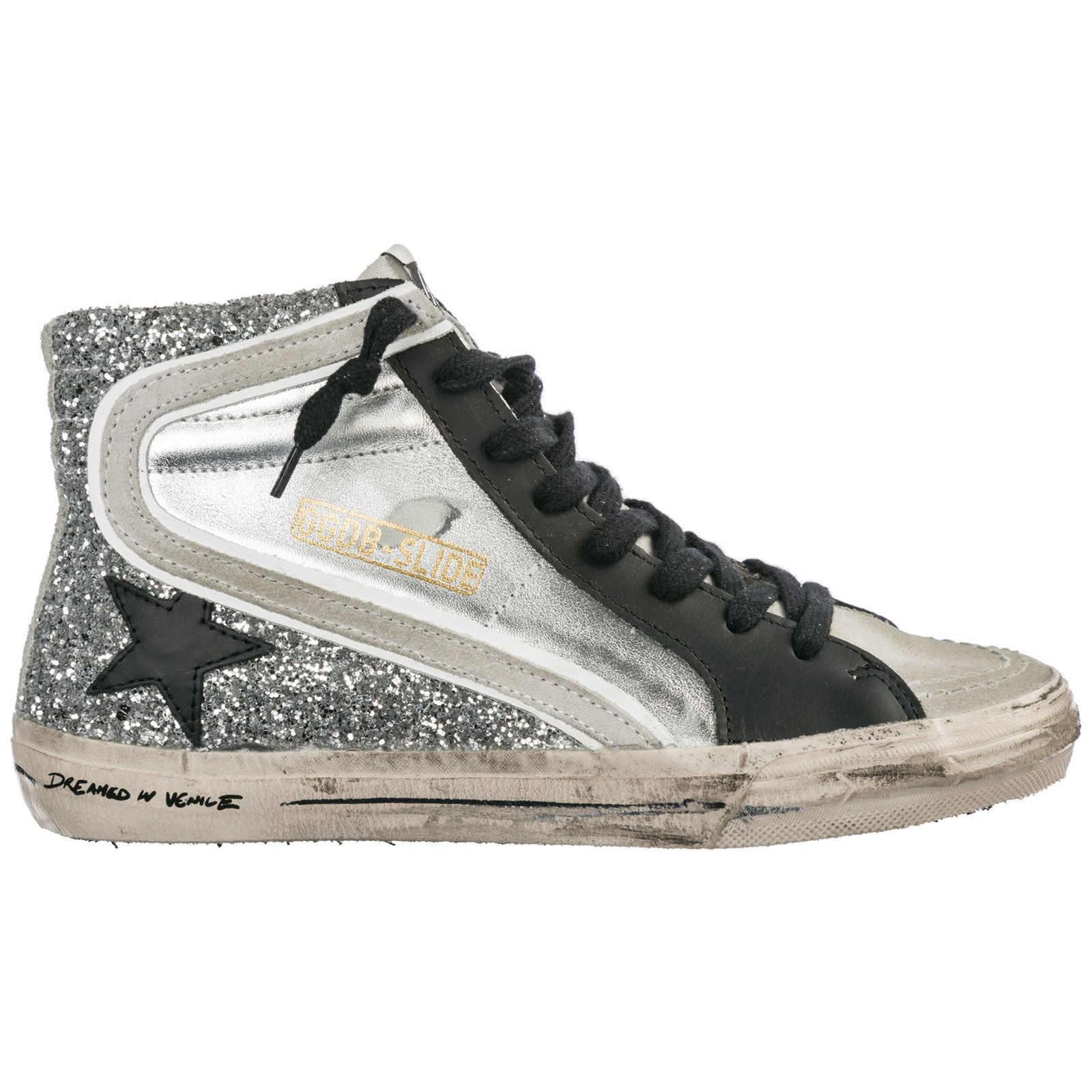 Golden Goose Shoes High Top Leather Trainers Sneakers Slide In Silver ...
