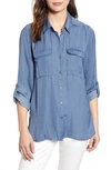 Vince Camuto Two-pocket Rumple Blouse In Dusty Blue