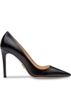 Prada Saffiano Textured Patent Leather Pumps In Nero