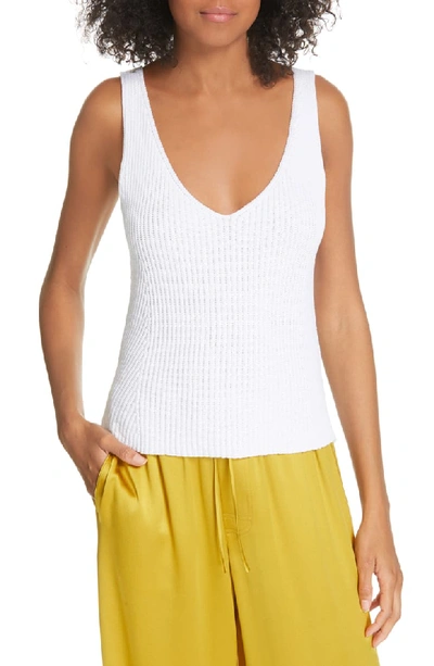 Vince Directional Rib Cotton Knit Tank Top In Optic White