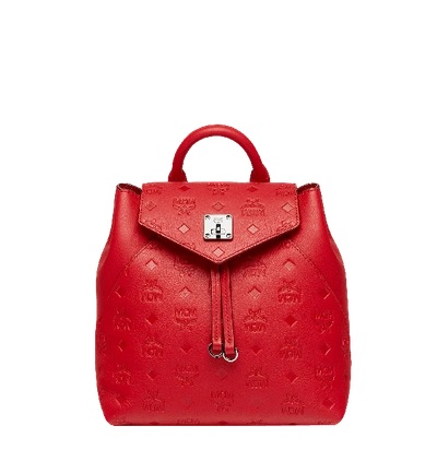Mcm Essential Monogram Leather Small Backpack - Green In Viva Red