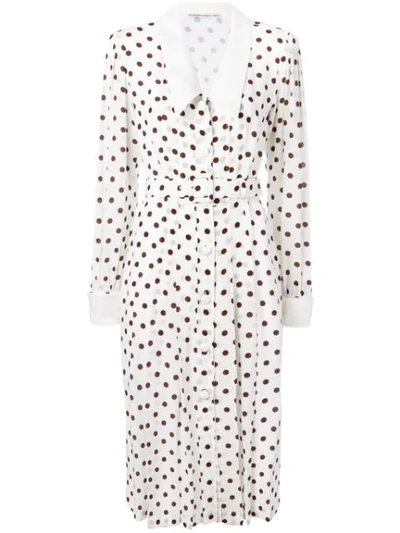 Alessandra Rich Polka Dot Collared Tea Dress In White