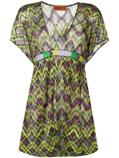 Missoni Printed Knit Short Kaftan In Green