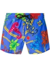 Versace Baroque Print Swim Shorts In Blue