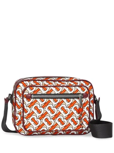 Burberry Monogram Print And Leather Crossbody Bag In Vermilion