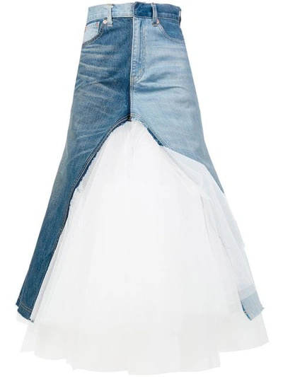 Junya Watanabe Denim Tulle Skirt In Blue