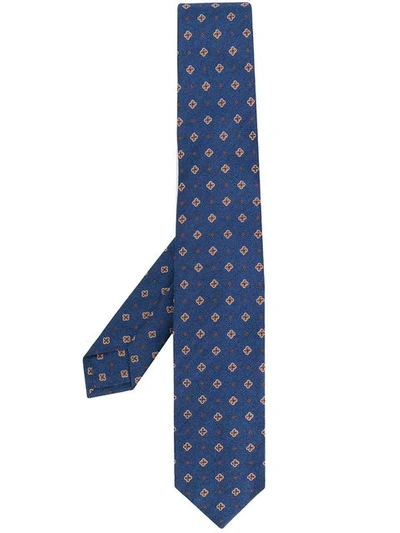 Barba Floral Embroidered Tie In Blue