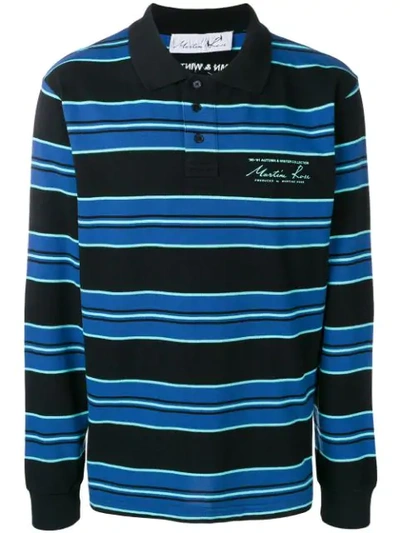 Martine Rose Piqué Striped Polo Shirt In Blue