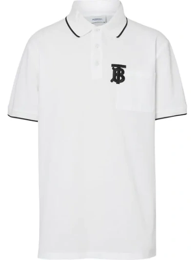 Burberry Monogram Motif Tipped Cotton Piqué Polo Shirt In White