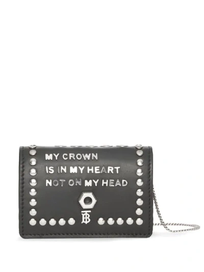 Burberry Embellished Leather Card Case With Detachable Strap In Black