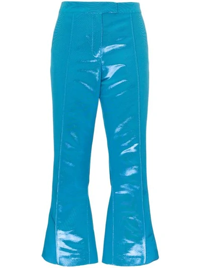 Rosie Assoulin The Scrunchy Cropped Silk Cotton Blend Trousers In Blue