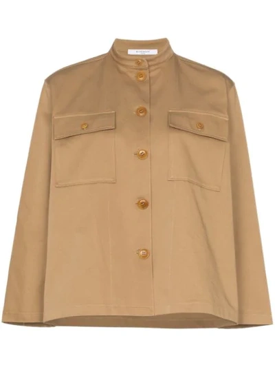 Givenchy Collarless Pocketed Cotton Shirt In Neutrals
