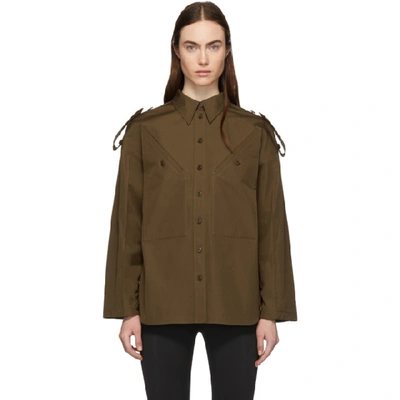 Givenchy Diagonal Pocket Cotton Military Shirt In 305 Army