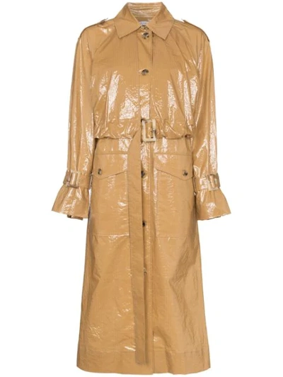 Rejina Pyo Belted Laminated Cotton Trench Coat In Taupe