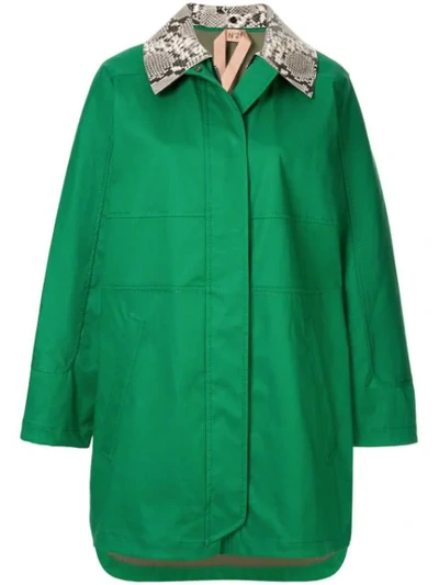 N°21 Contrast-collar Coat In Green