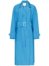 Tibi Oversized Double-breasted Shell Trench Coat In Blue