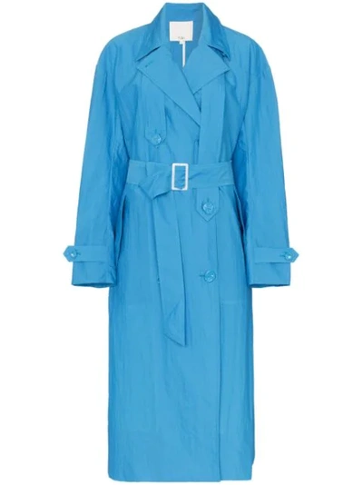 Tibi Oversized Double-breasted Shell Trench Coat In Blue