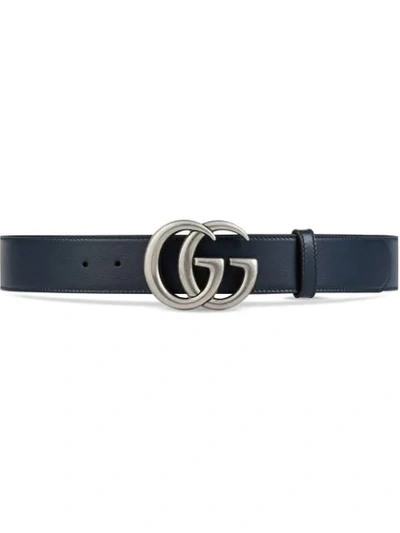 Gucci Leather Belt With Double G Buckle In Blue