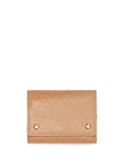 Burberry Small Monogram Leather Folding Wallet In Nude