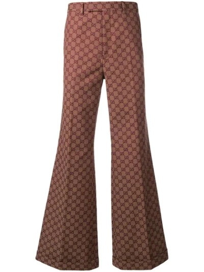 Gucci Men's Gg Logo Cuffed Wide-leg Trousers In Brown