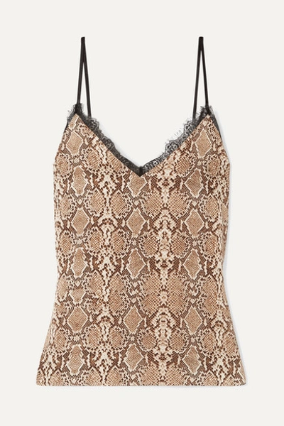 Anine Bing Lace-trimmed Snake-print Silk-charmeuse Camisole In Snake Print