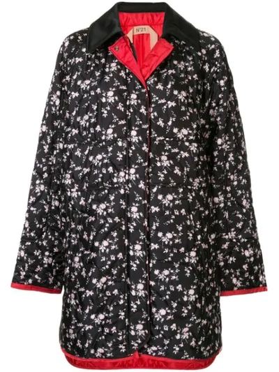 N°21 Floral Fitted Coat In Black