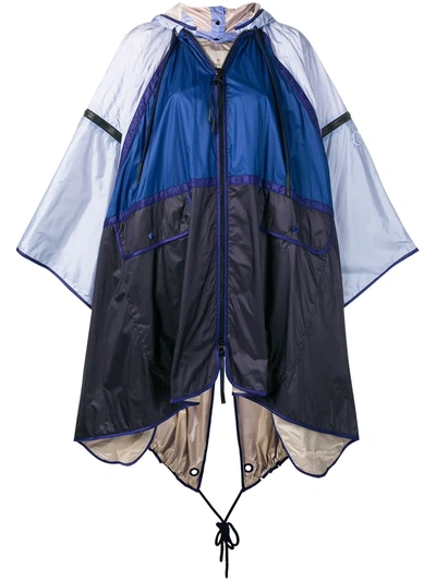 Moncler Colour Block Hooded Cape In Blue