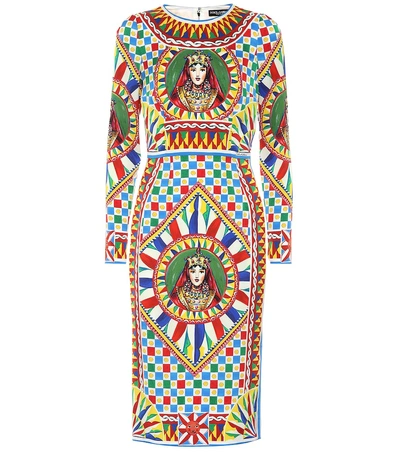Dolce & Gabbana Printed Stretch Silk Dress In Multicoloured