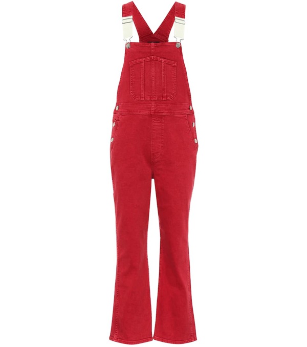 red denim overalls