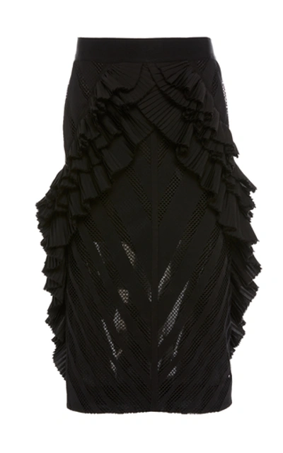 Unttld Victoria Pleated Silk Georgette Skirt In Black