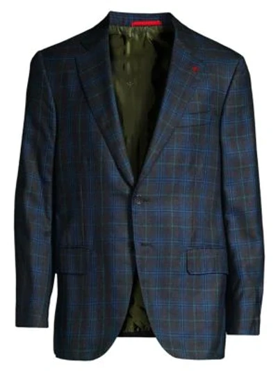 Isaia Plaid Cashmere & Silk Blazer In Green